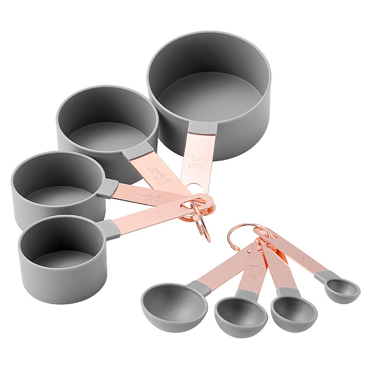 Measuring Spoons and Cups Set of 8 PCS Reusable Stainless Steel Handle Silicone Cup Kitchen Baking Measuring Tools for DIY